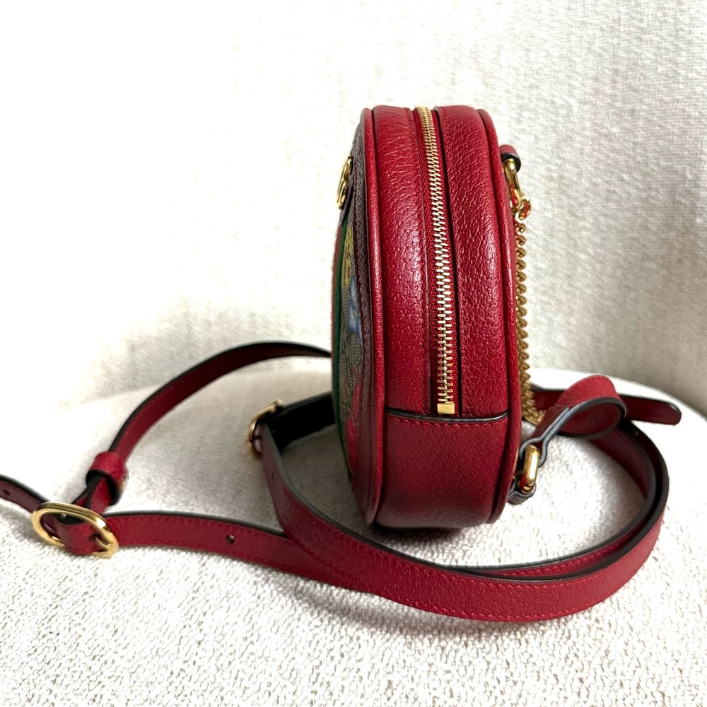 Authentic Gucci Ophidia Mini Round backpack red leather flora pattern canvas - Picture 6 of 16